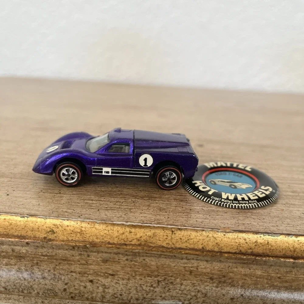 Vintage 1967 Hot Wheels Redline Ford J-Car Purple w/ Original Button USA Read!